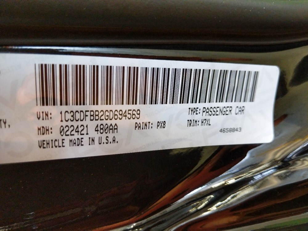 2016 Dodge Dart - VIN Plate