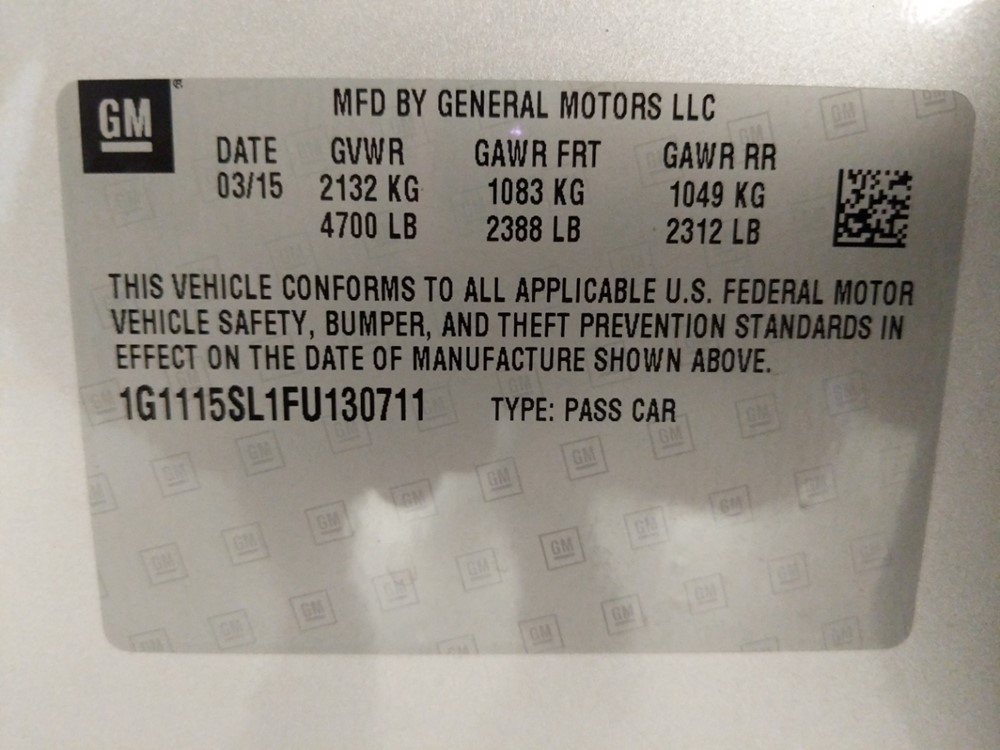 2015 Chevrolet Impala - VIN Plate
