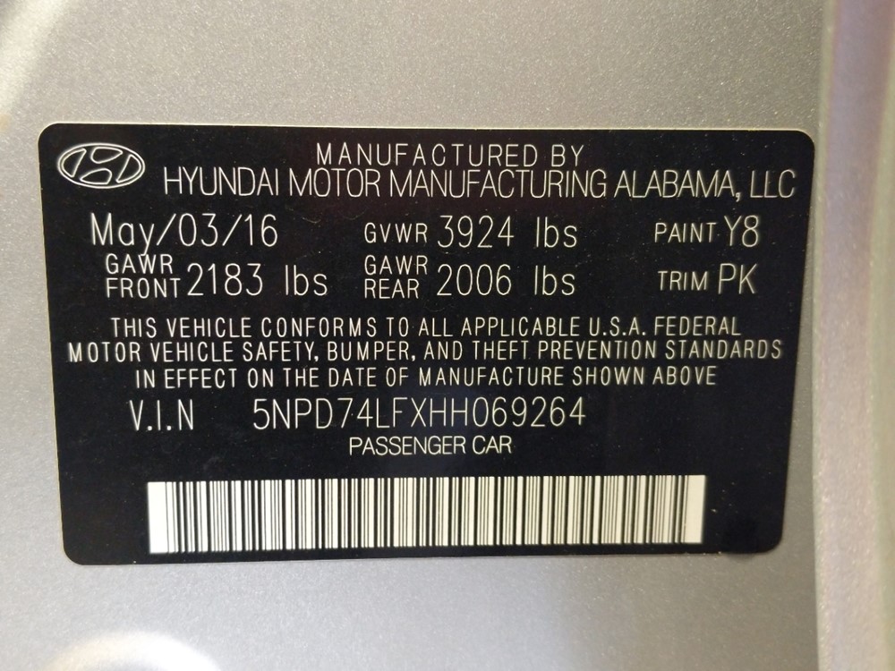 2017 Hyundai Elantra - VIN Plate