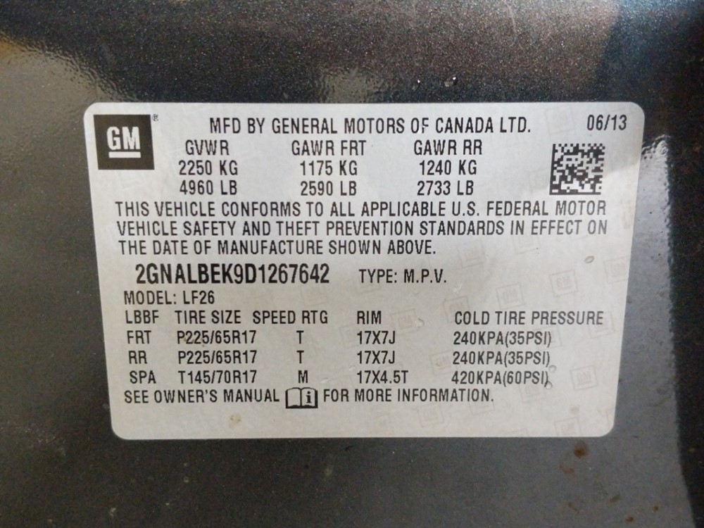 2013 Chevrolet Equinox - VIN Plate