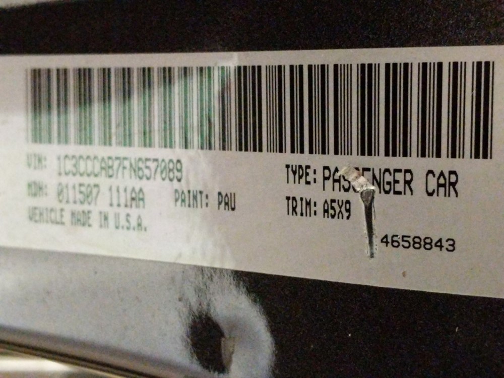 2015 Chrysler 200 - VIN Plate