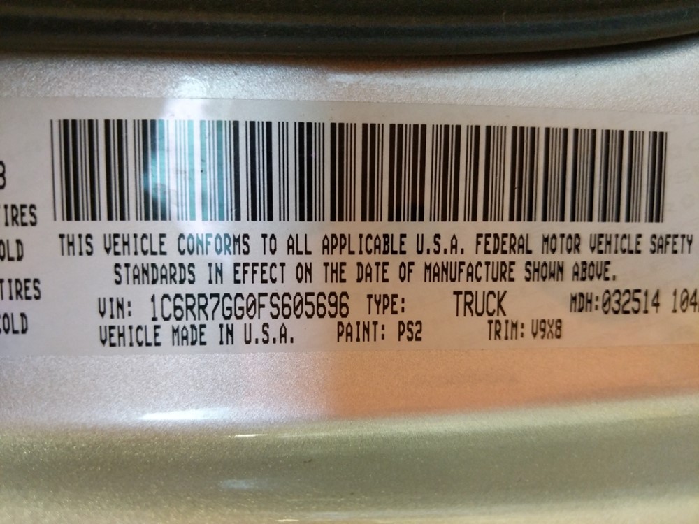 2015 Dodge Ram 1500 - VIN Plate