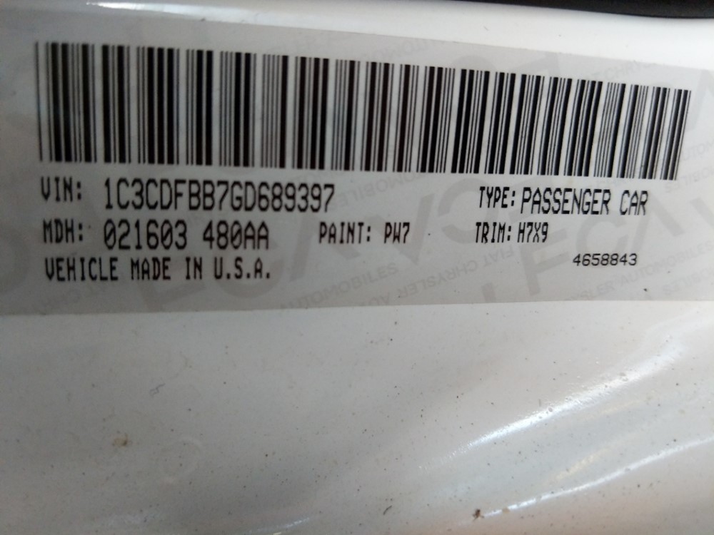 2016 Dodge Dart - VIN Plate