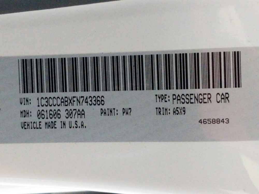 2015 Chrysler 200 - VIN Plate