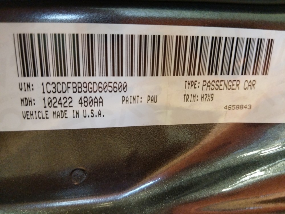 2016 Dodge Dart - VIN Plate