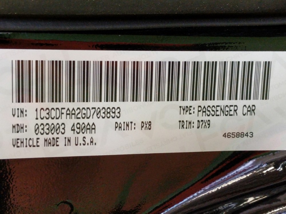 2016 Dodge Dart - VIN Plate