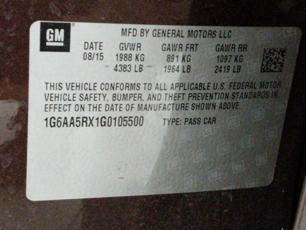 2016 Cadillac ATS - VIN Plate
