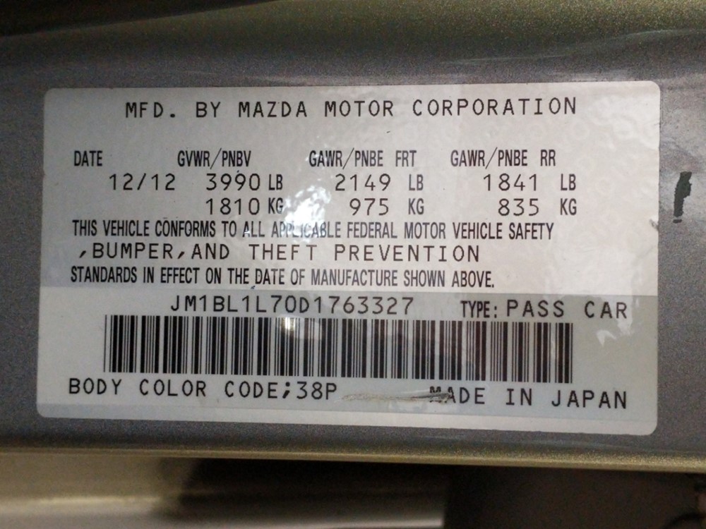 2013 Mazda Mazda3 - VIN Plate