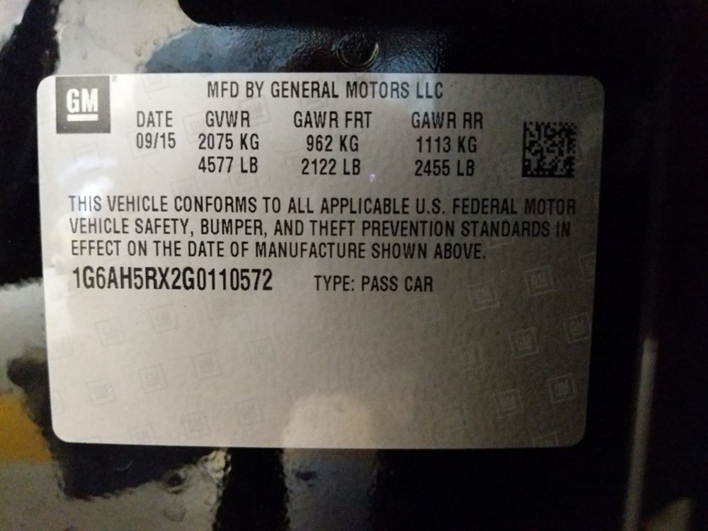 2016 Cadillac ATS - VIN Plate