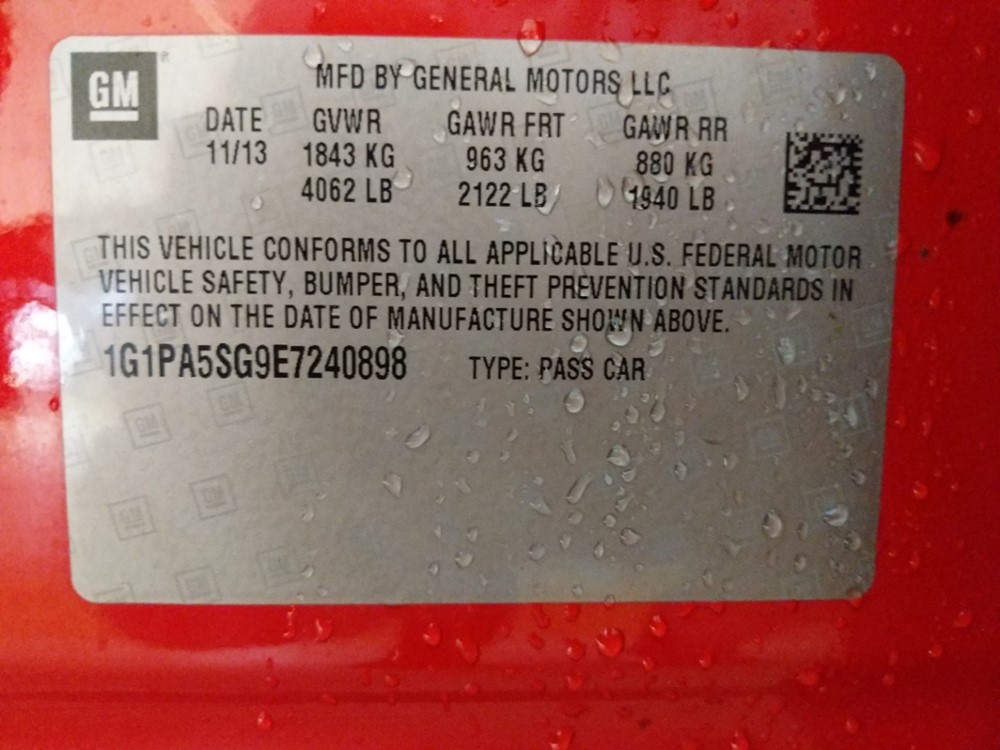 2014 Chevrolet Cruze - VIN Plate