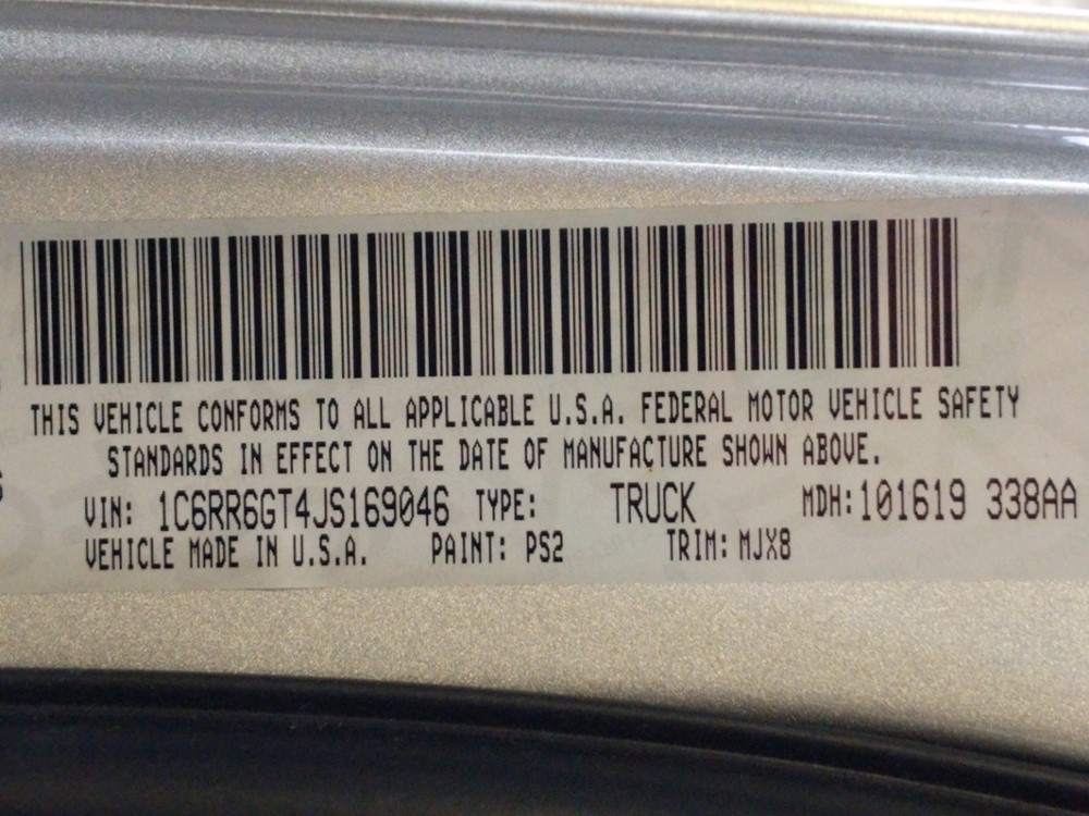 2018 Dodge Ram 1500 - VIN Plate