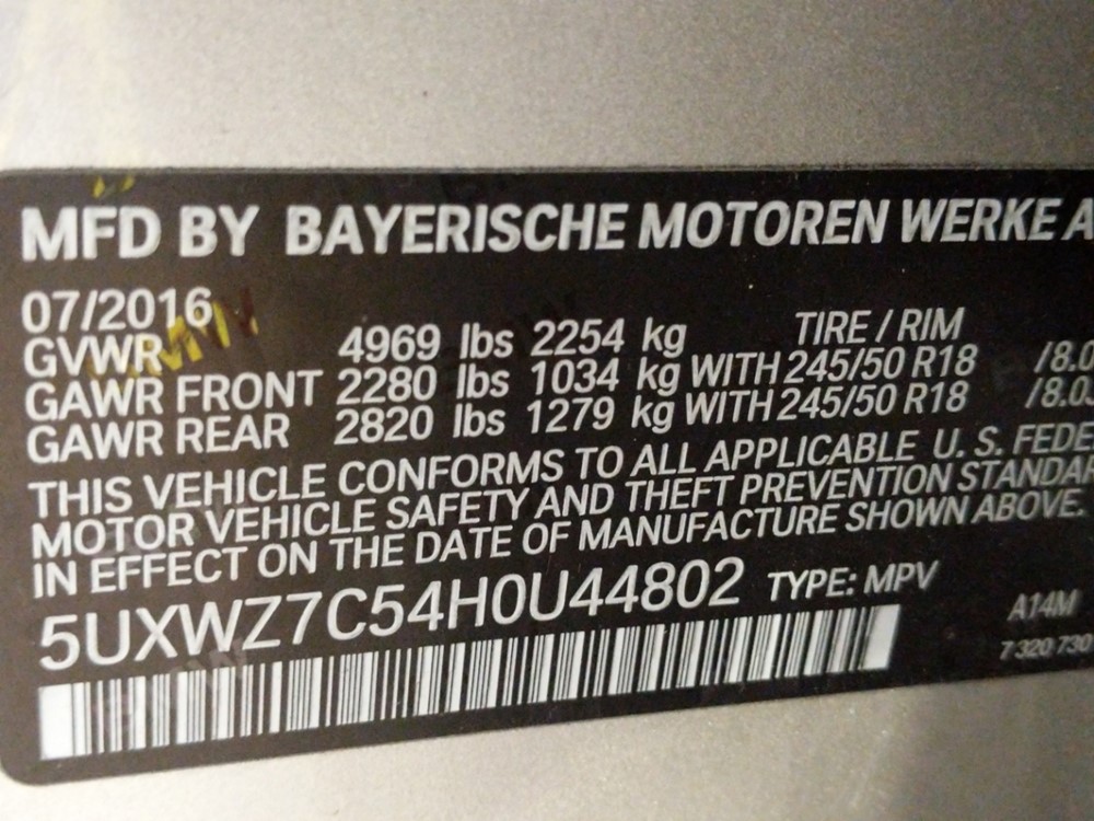 2017 BMW X3 - VIN Plate