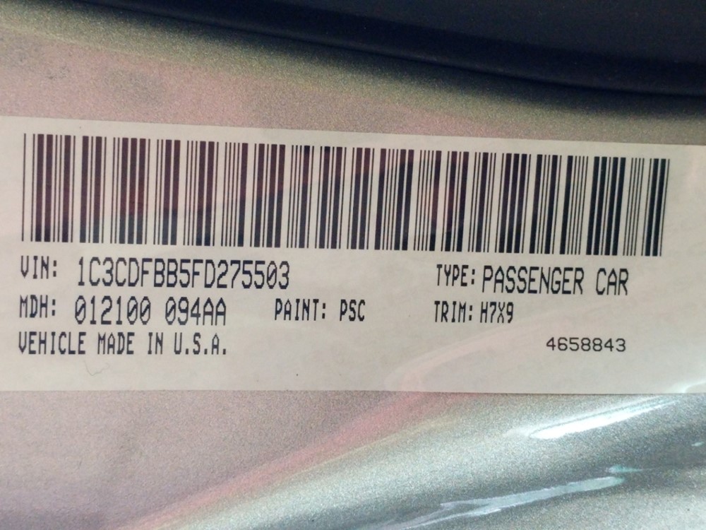 2015 Dodge Dart - VIN Plate