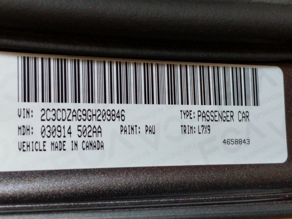 2016 Dodge Challenger - VIN Plate