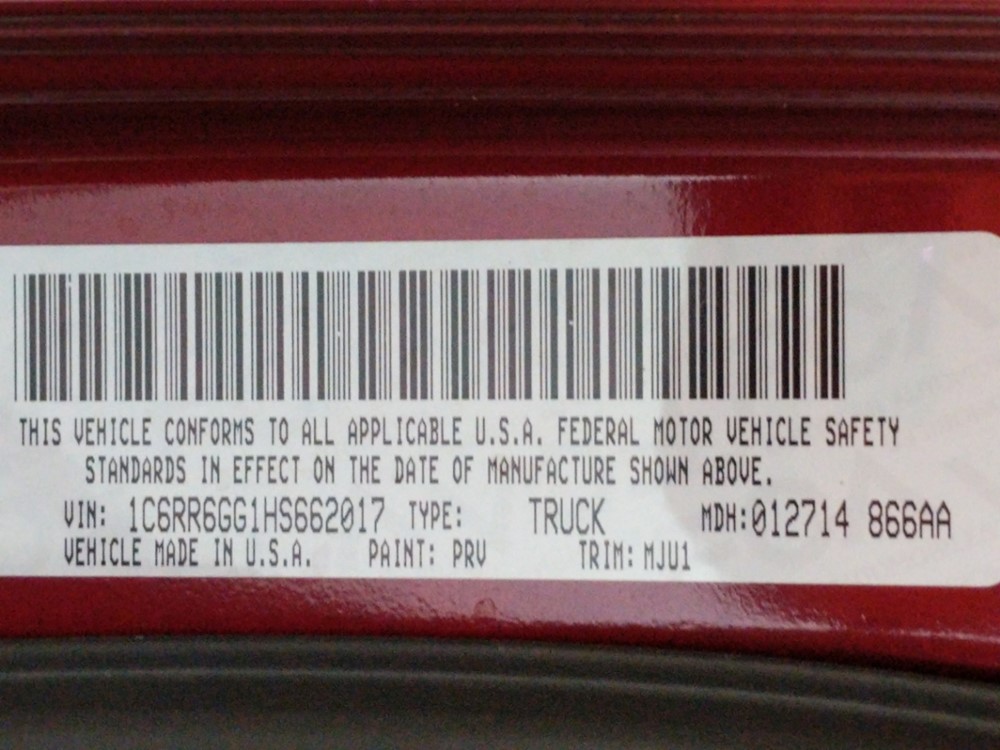 2017 Dodge Ram 1500 - VIN Plate