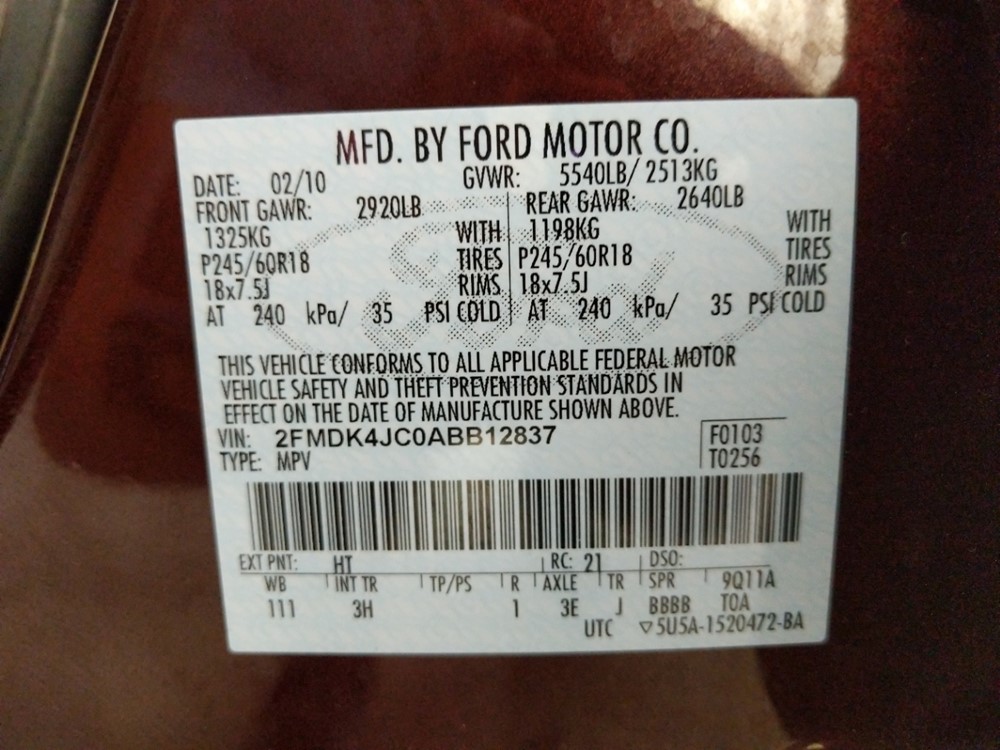 2010 Ford Edge - VIN Plate