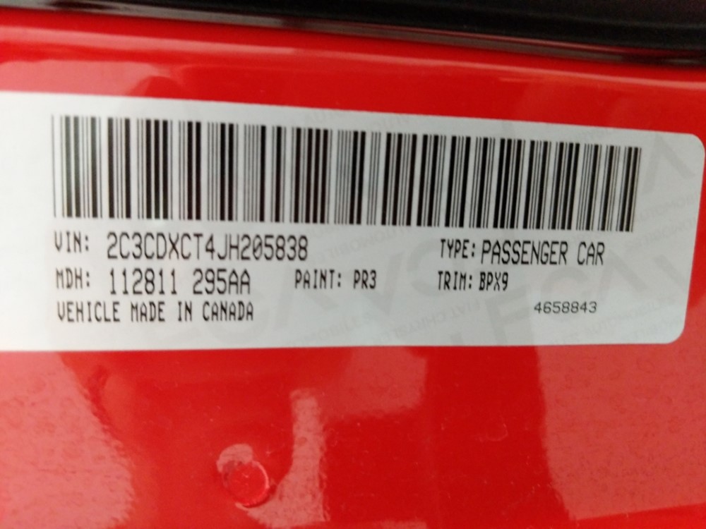 2018 Dodge Charger - VIN Plate