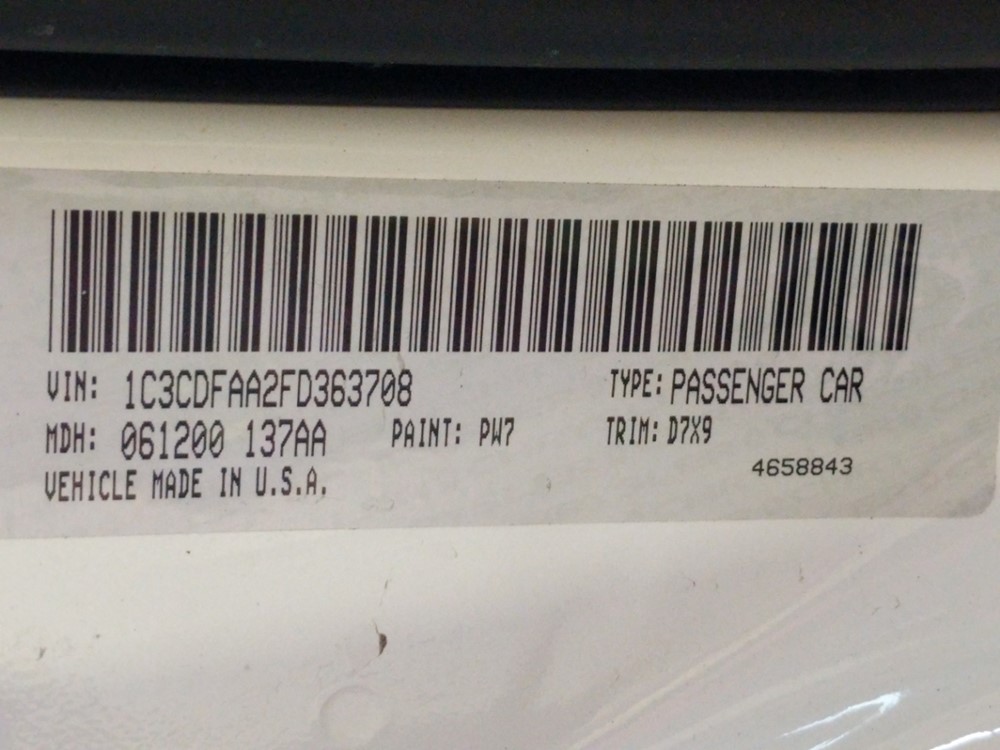 2015 Dodge Dart - VIN Plate