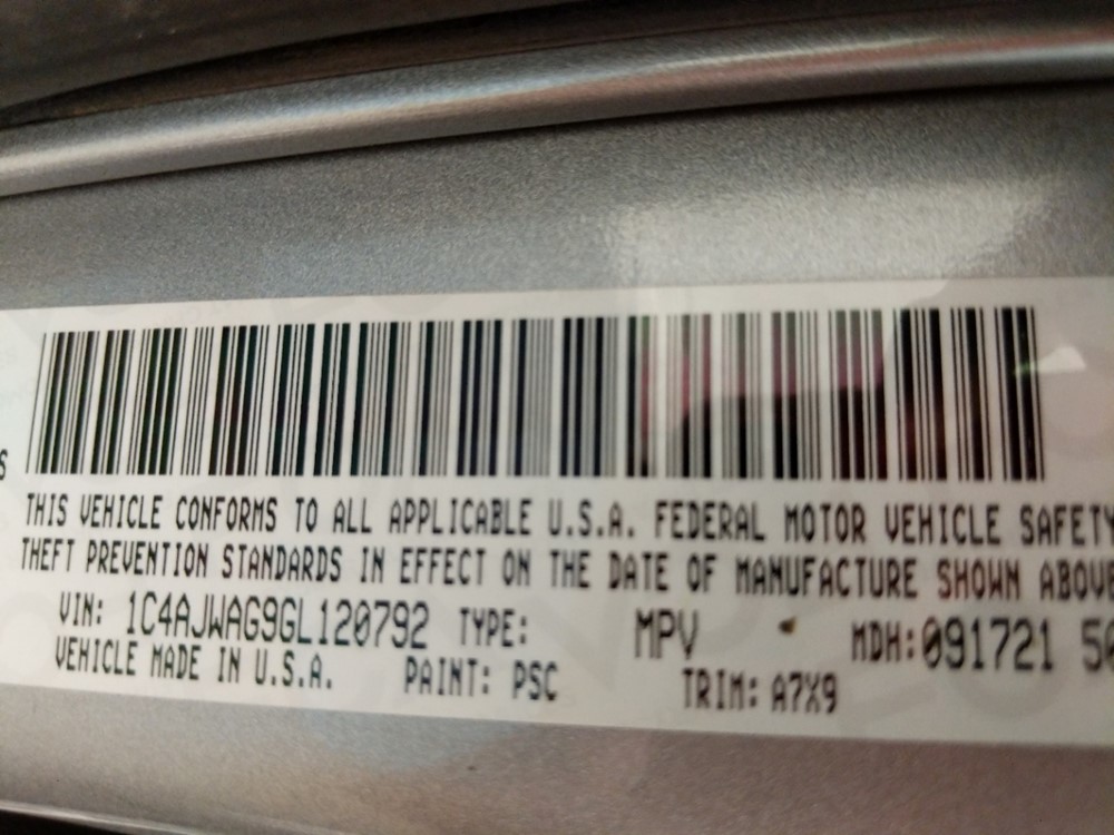 2016 Jeep Wrangler - VIN Plate