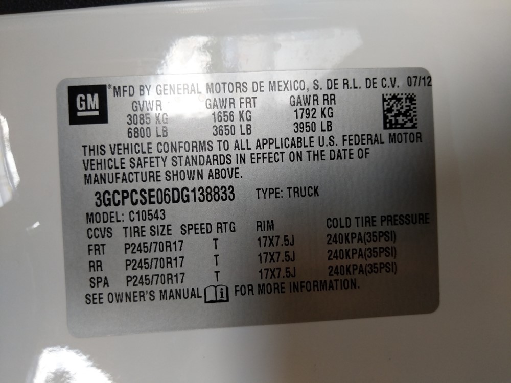 2013 Chevrolet Silverado 1500 - VIN Plate
