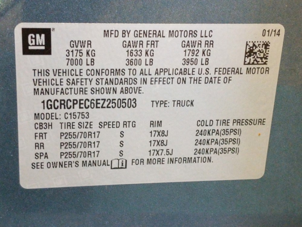 2014 Chevrolet Silverado 1500 - VIN Plate