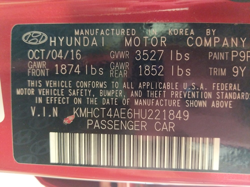 2017 Hyundai Accent - VIN Plate