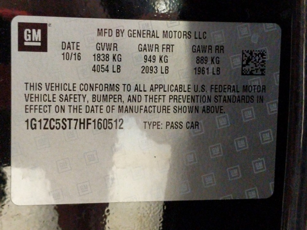 2017 Chevrolet Malibu - VIN Plate