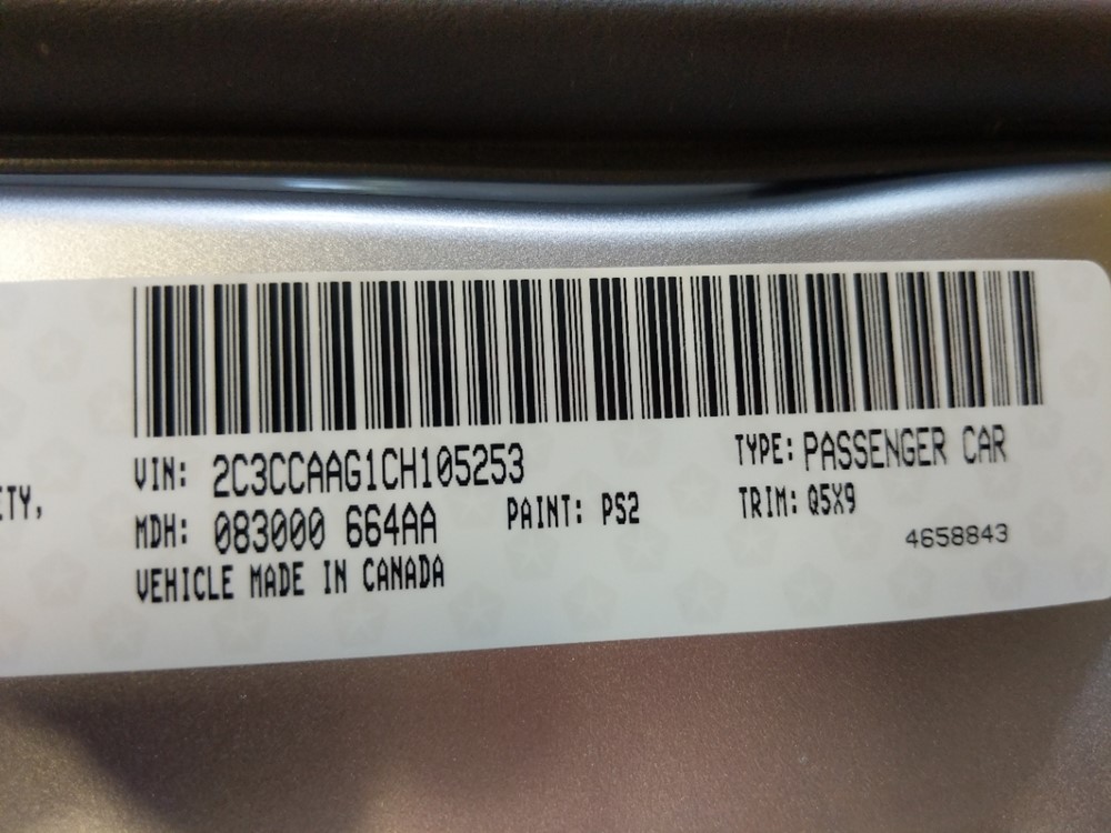 2012 Chrysler 300 - VIN Plate