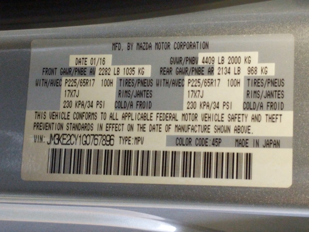 2016 Mazda CX-5 - VIN Plate