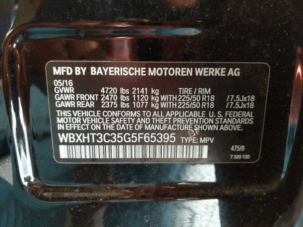 2016 BMW X1 - VIN Plate