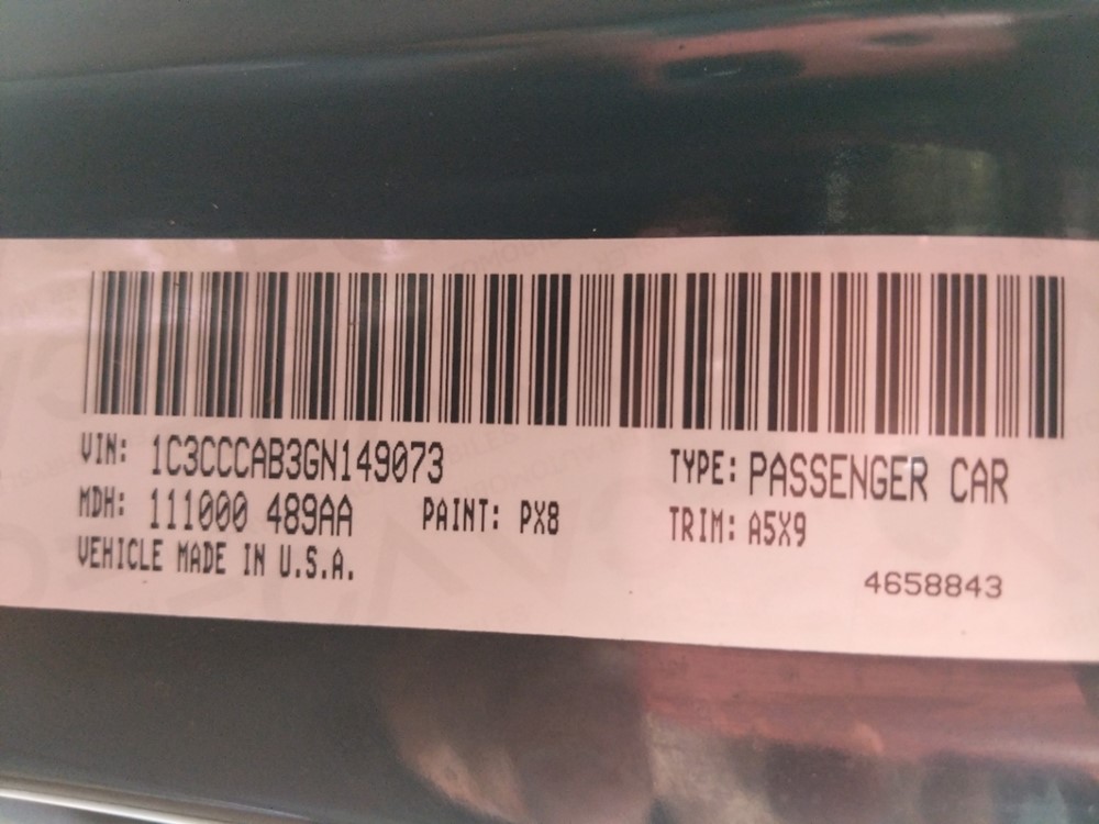 2016 Chrysler 200 - VIN Plate