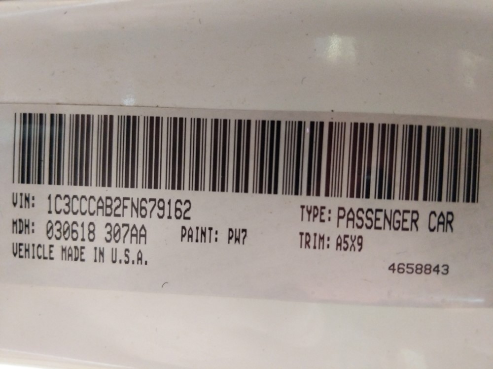 2015 Chrysler 200 - VIN Plate