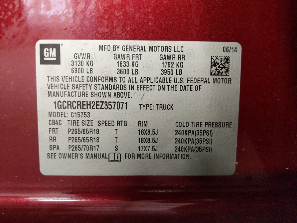 2014 Chevrolet Silverado 1500 - VIN Plate