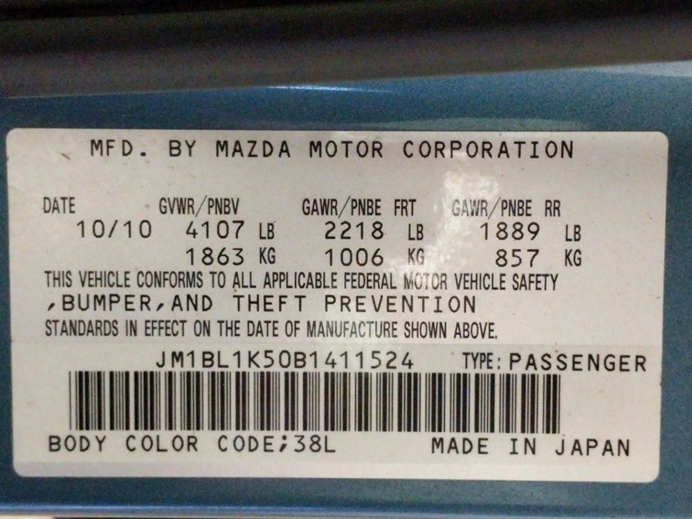 2011 Mazda Mazda3 - VIN Plate