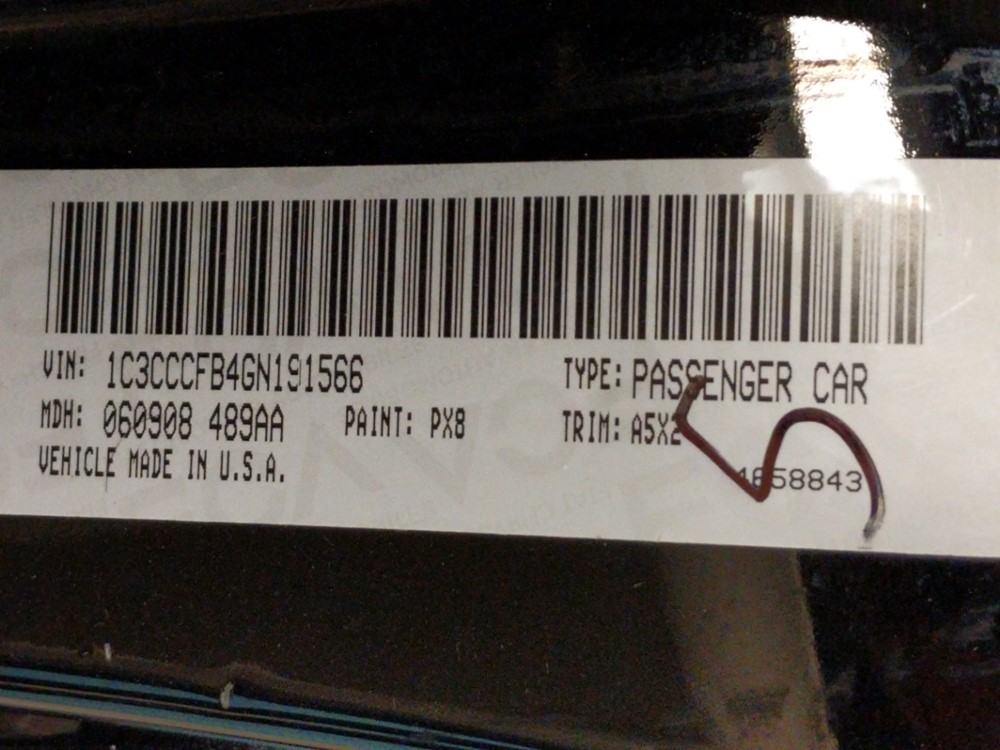 2016 Chrysler 200 - VIN Plate