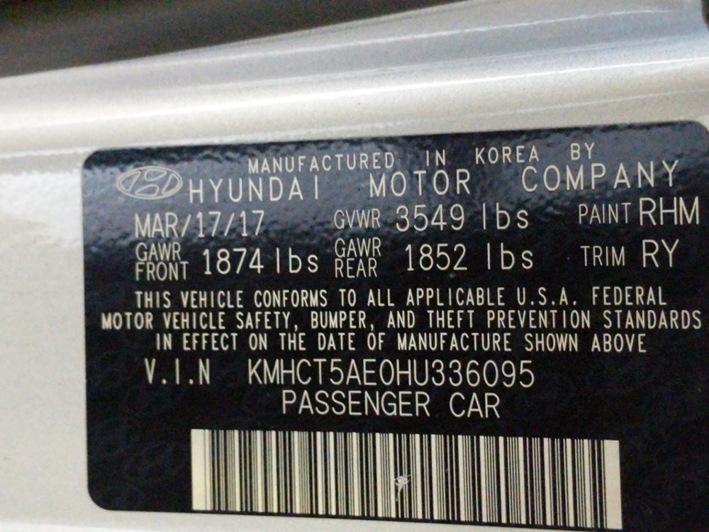 2017 Hyundai Accent - VIN Plate