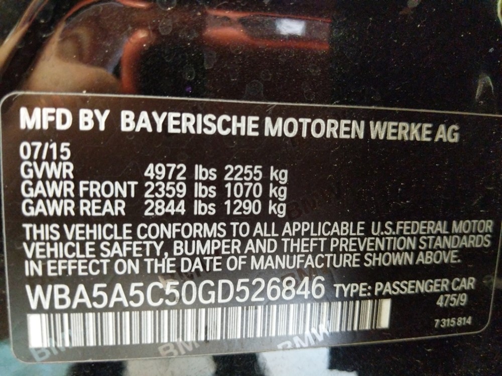 2016 BMW 528i - VIN Plate