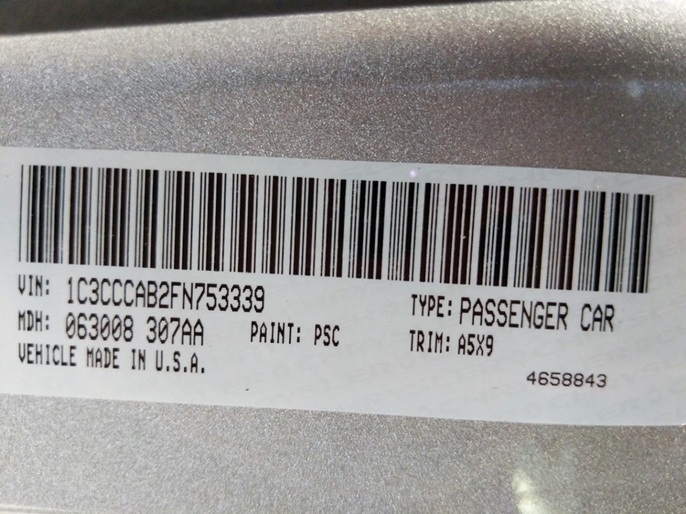 2015 Chrysler 200 - VIN Plate
