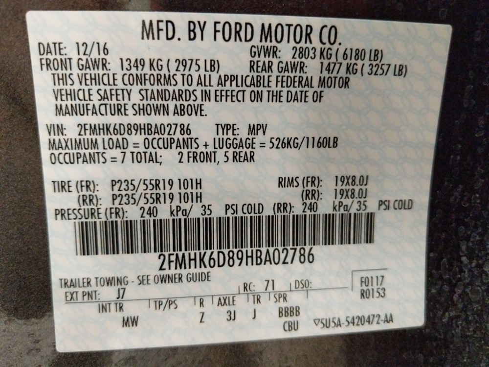2017 Ford Flex - VIN Plate