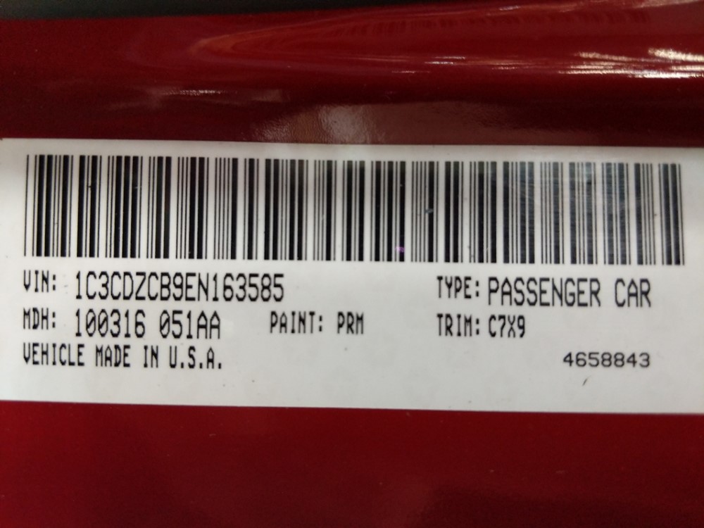 2014 Dodge Avenger - VIN Plate