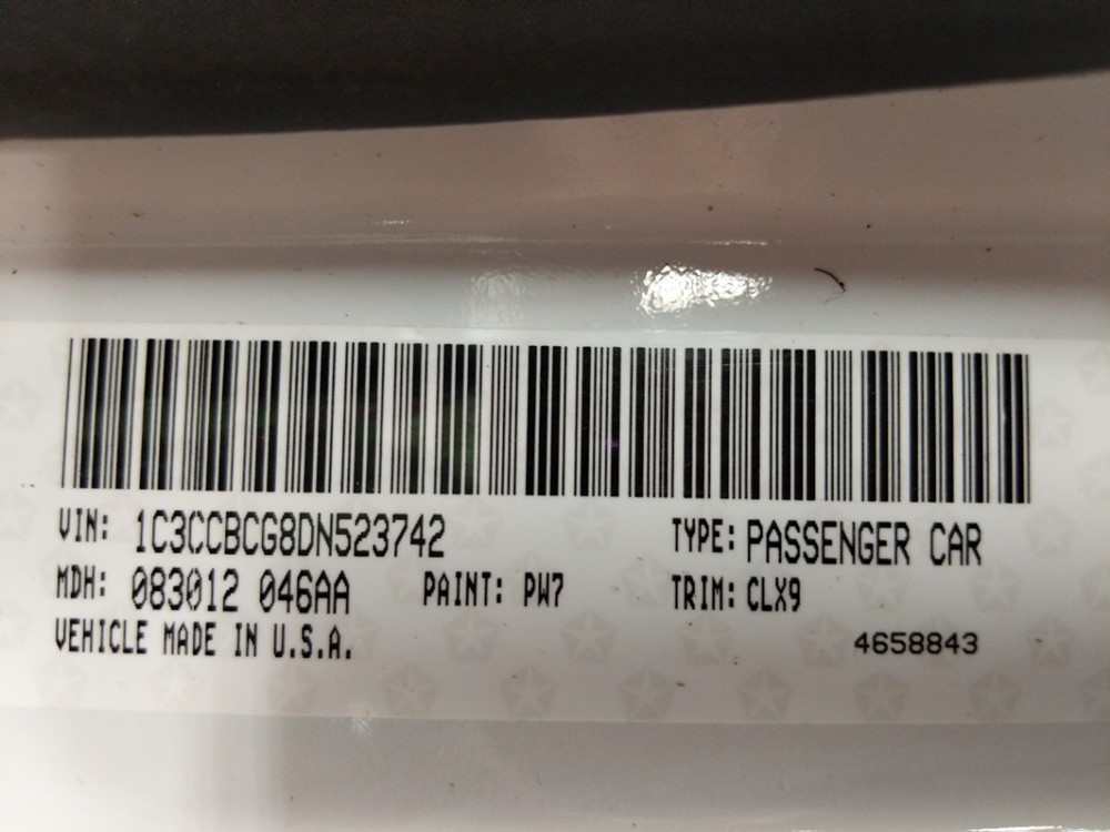 2013 Chrysler 200 - VIN Plate