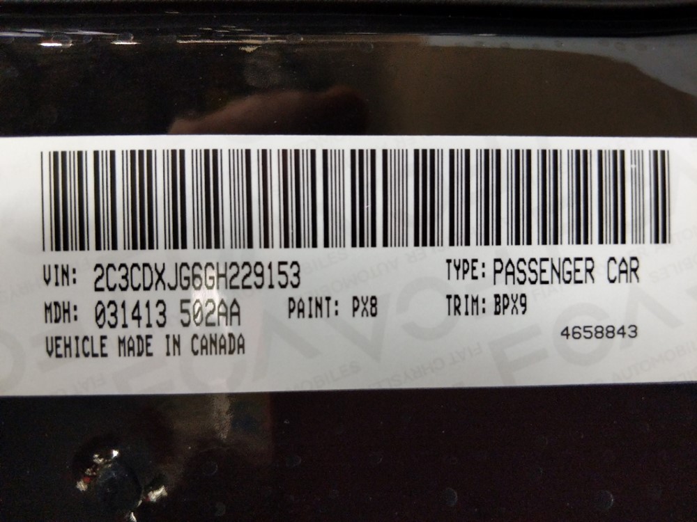 2016 Dodge Charger - VIN Plate