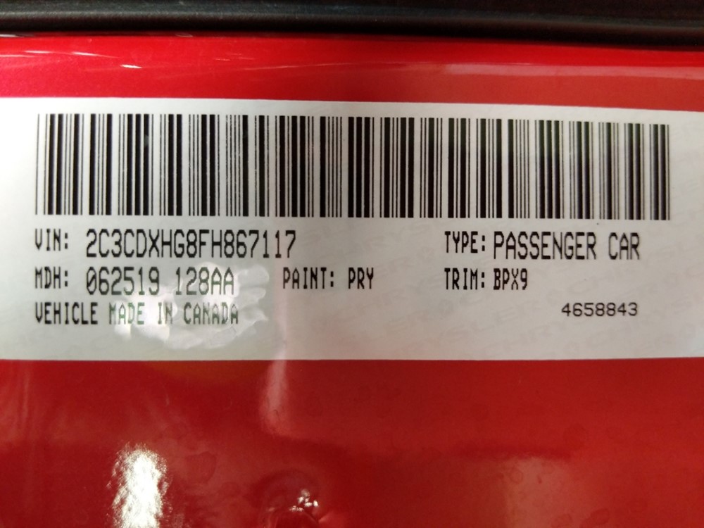 2015 Dodge Charger - VIN Plate