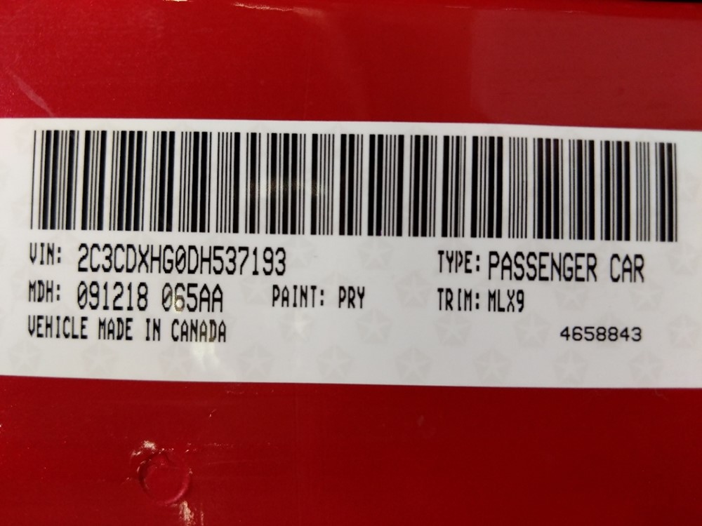 2013 Dodge Charger - VIN Plate