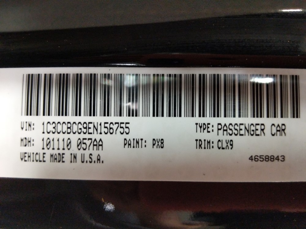 2014 Chrysler 200 - VIN Plate