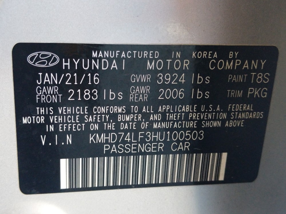 2017 Hyundai Elantra - VIN Plate