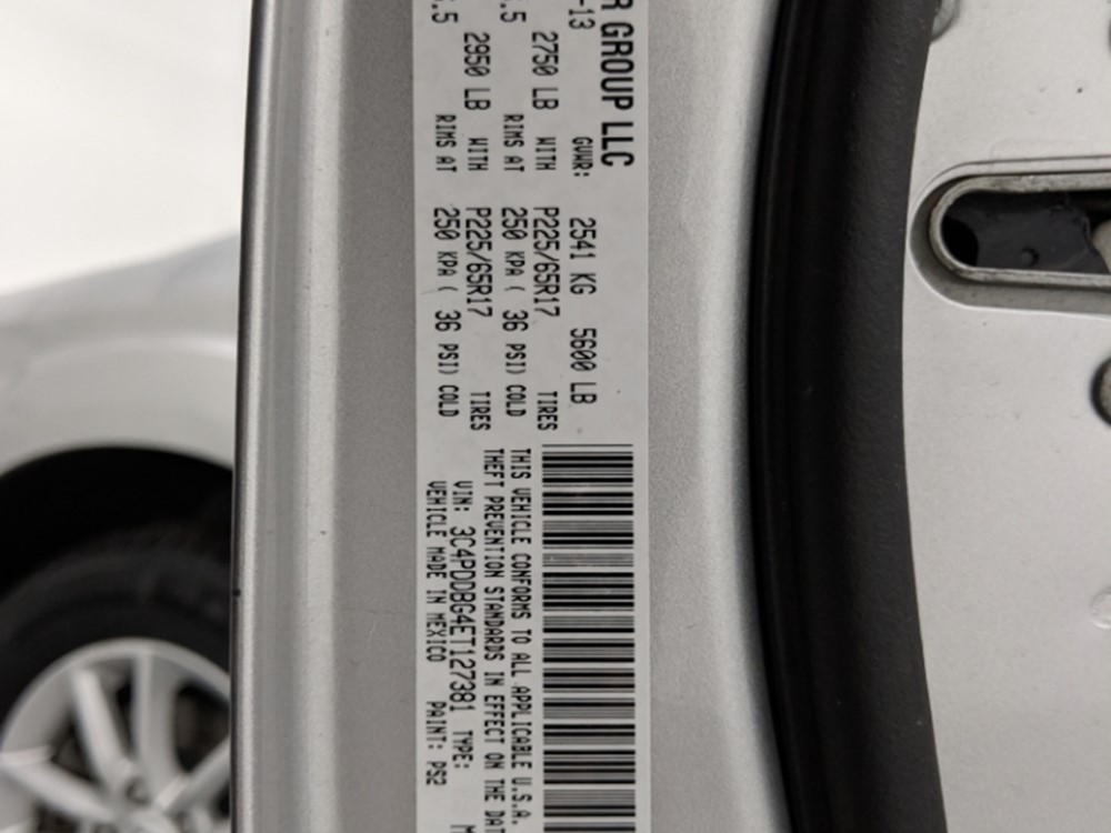 2014 Dodge Journey - VIN Plate