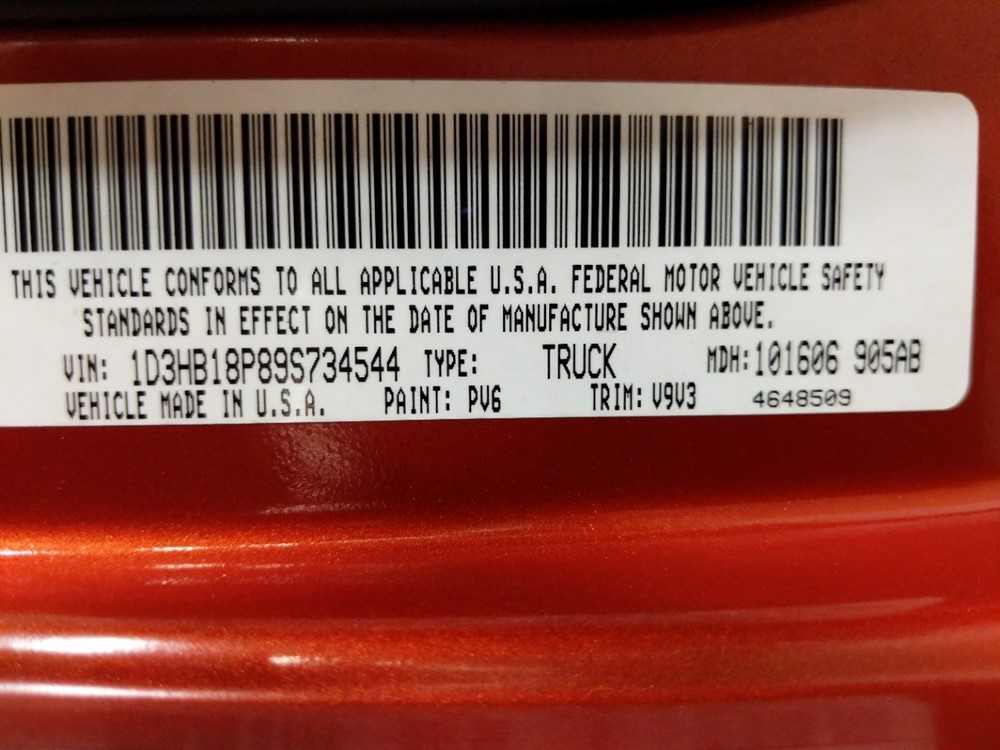 2009 Dodge Ram 1500 - VIN Plate