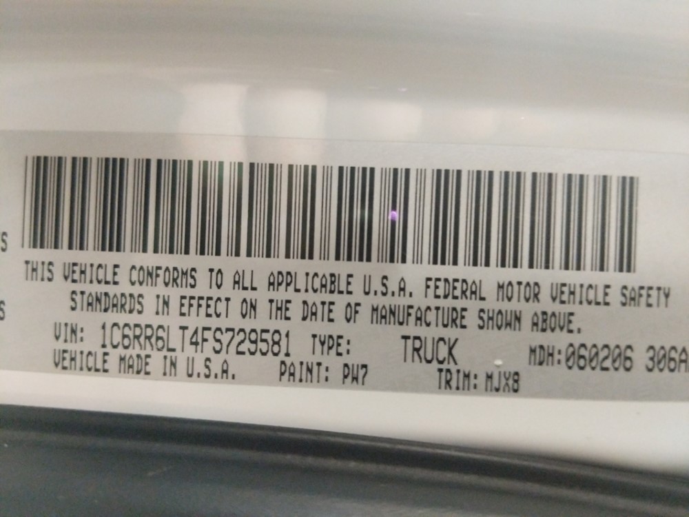 2015 Dodge Ram 1500 - VIN Plate