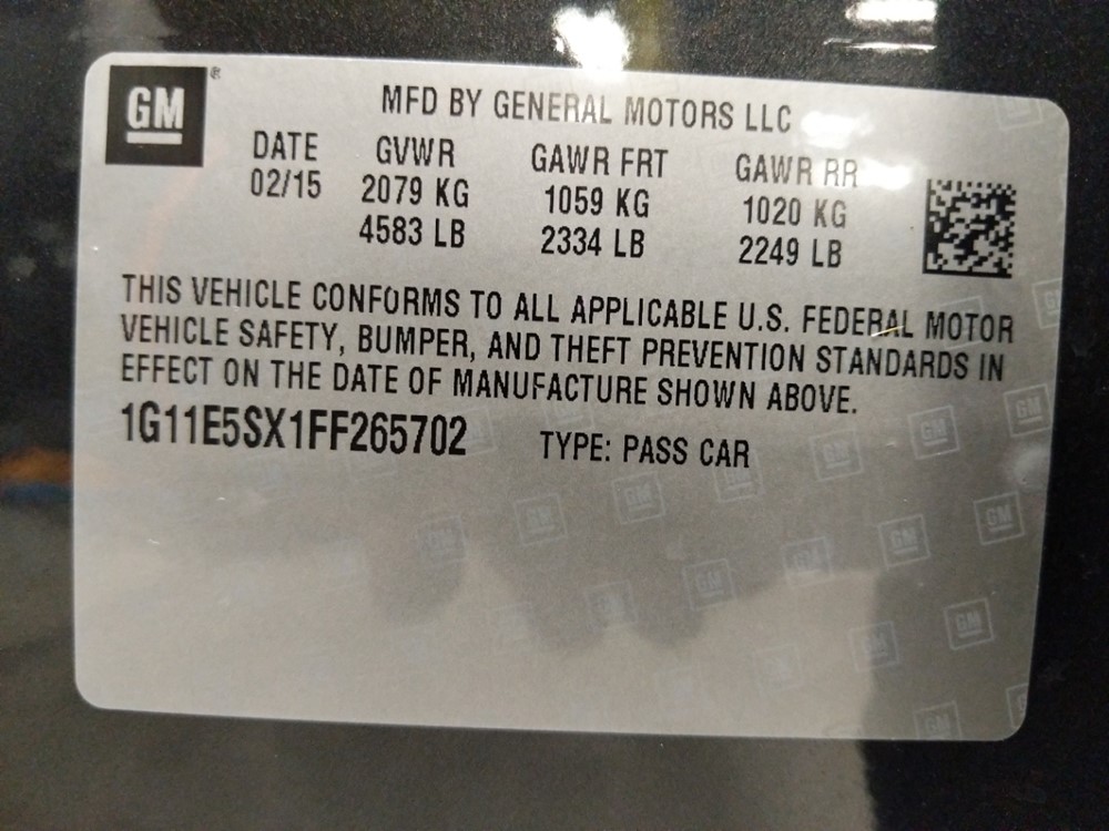 2015 Chevrolet Malibu - VIN Plate